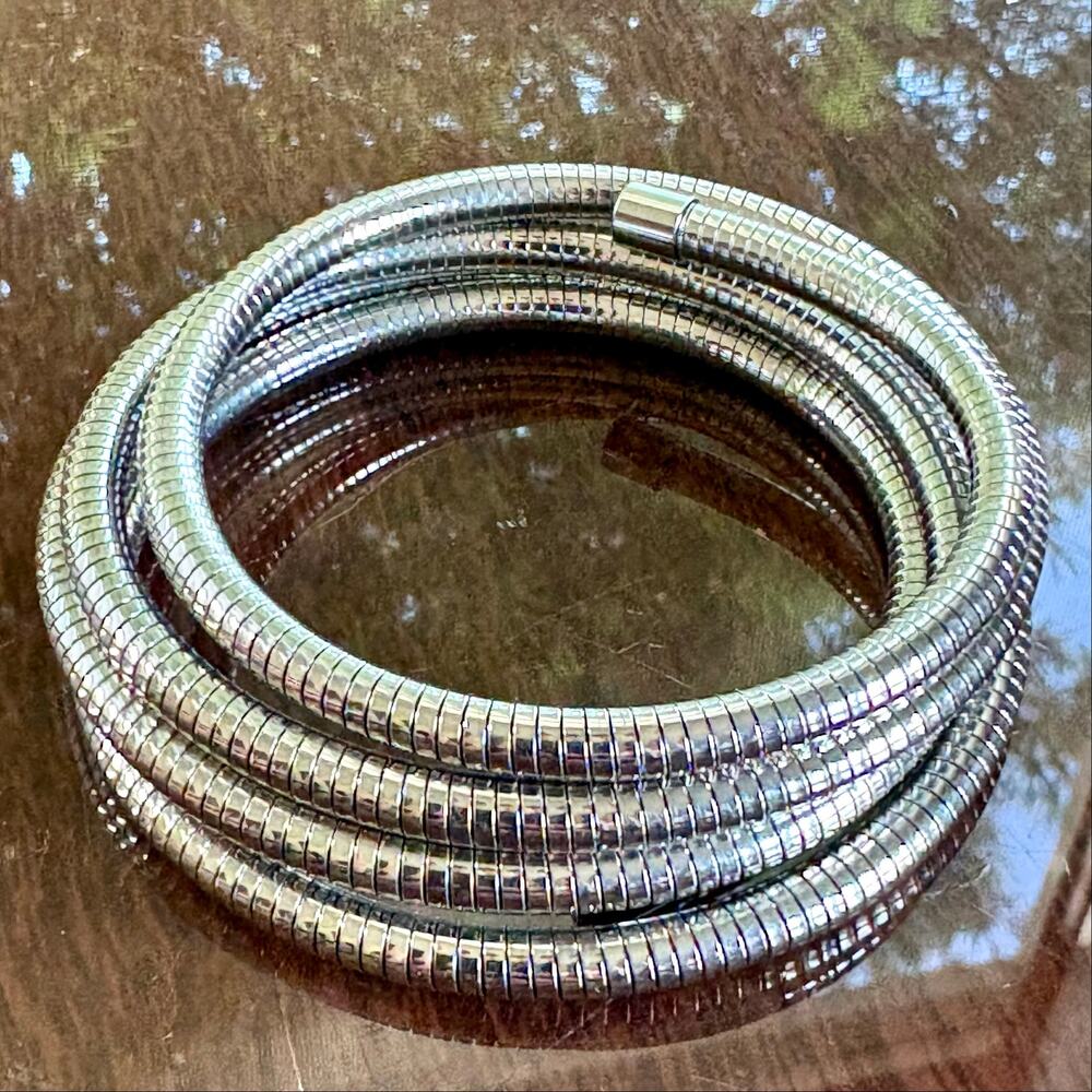 Silver Tone Multi Loop Coil Wrap Bracelet Stretch Style Jewelry